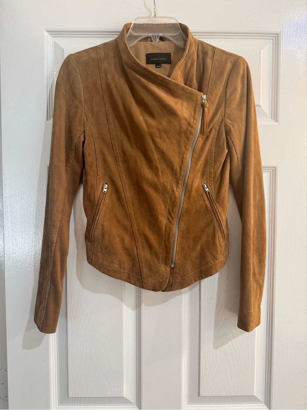 Mackage for Aritzia Camel Suede Open-Front Moto Jacket